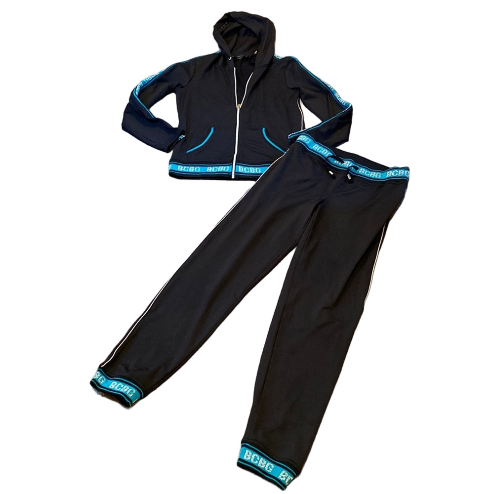 BCBGMaxAzria Black Blue Logo Track Jacket Jogger Set SIZE S